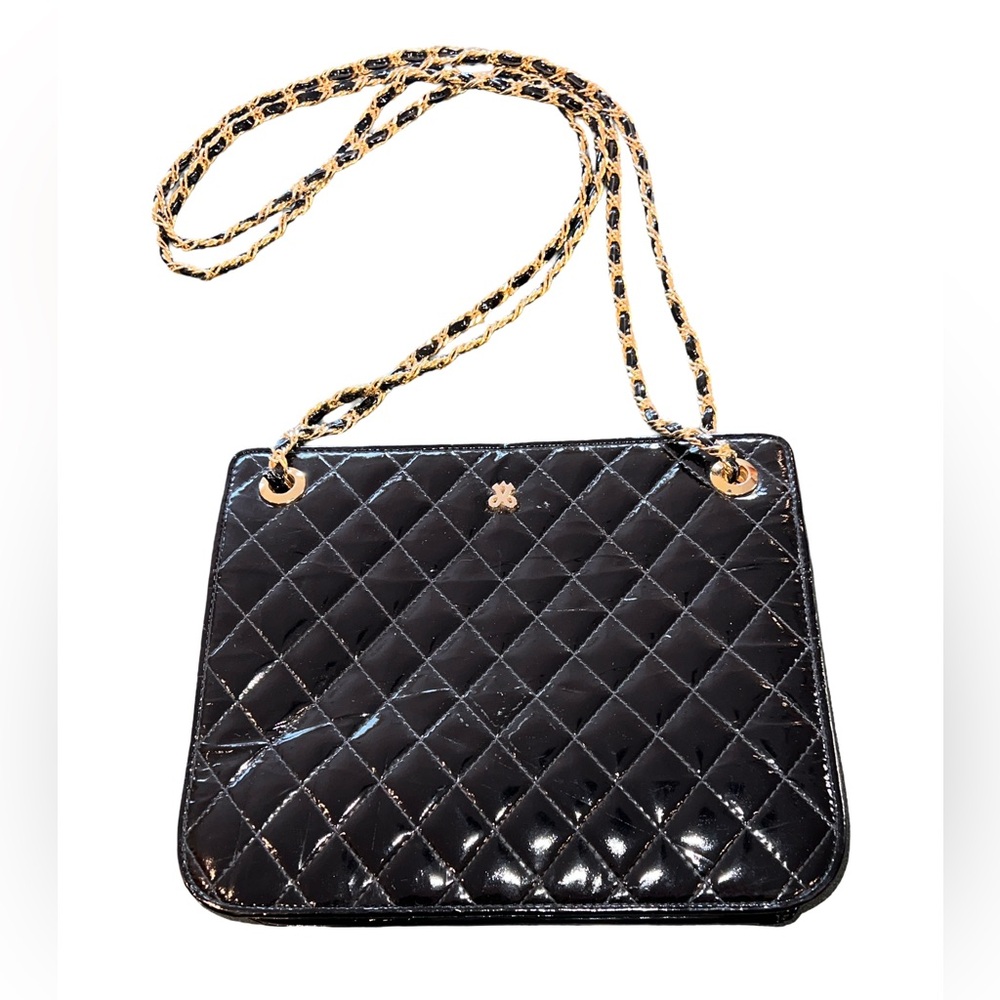 Jay Herbert New York Quilted Patent Leather Purse Black Gold Vintage 60”’s